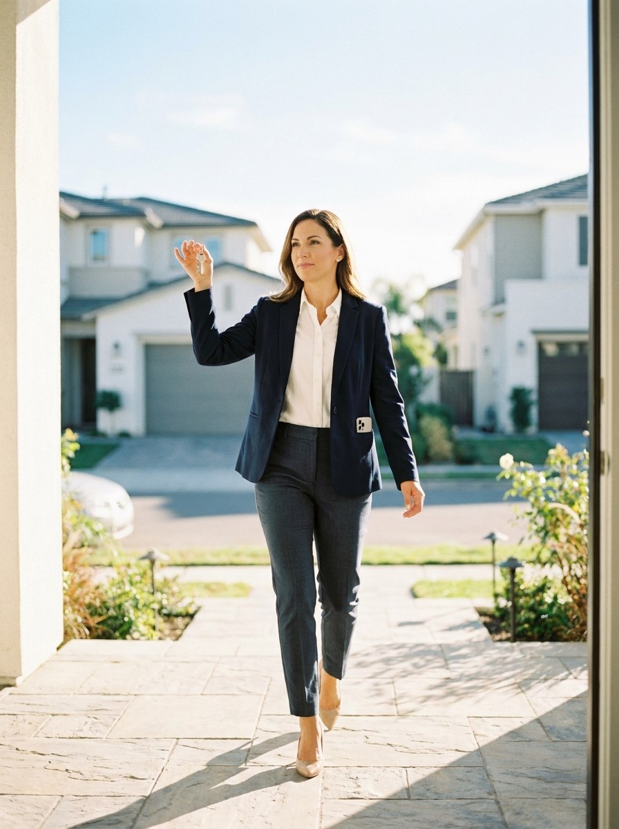 Realtor on a call in a bright modern home